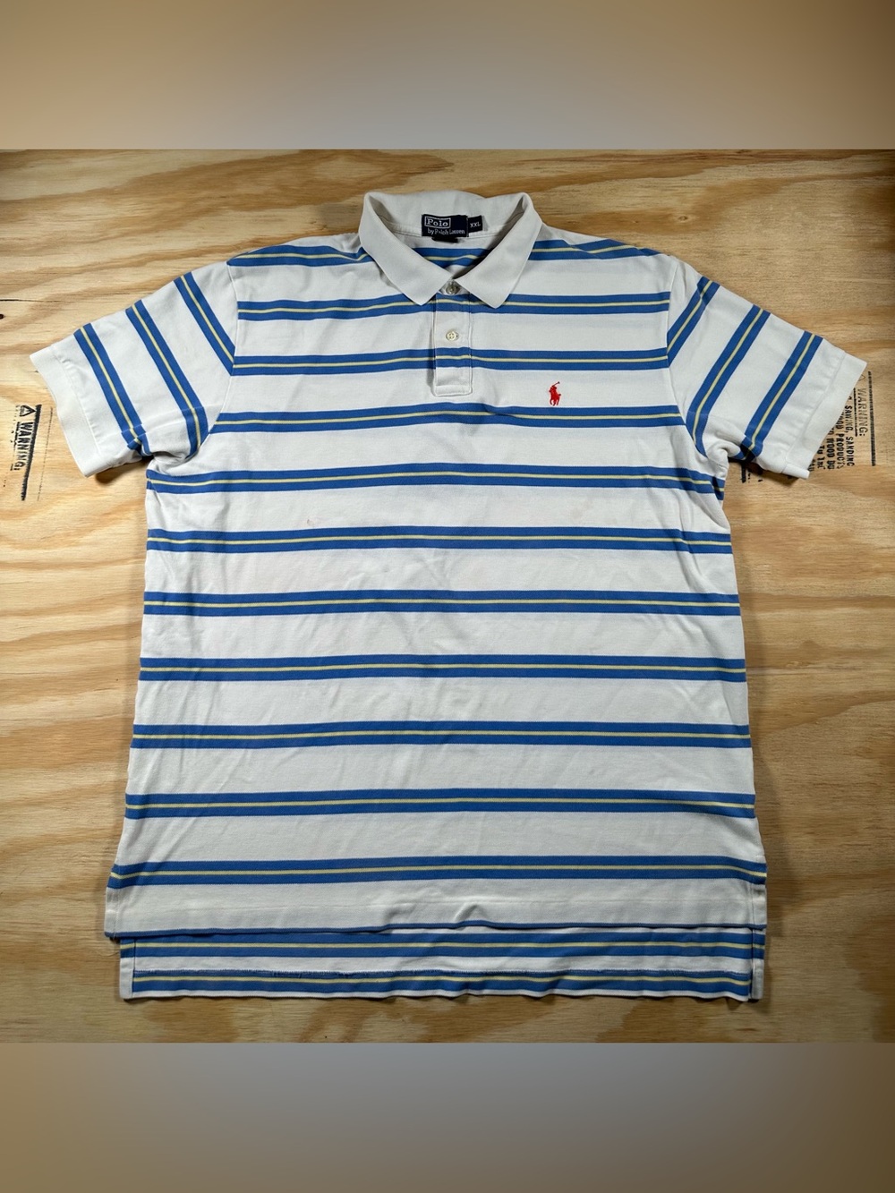 Ralph Lauren White Polo with Blue Stripes and Red Pony